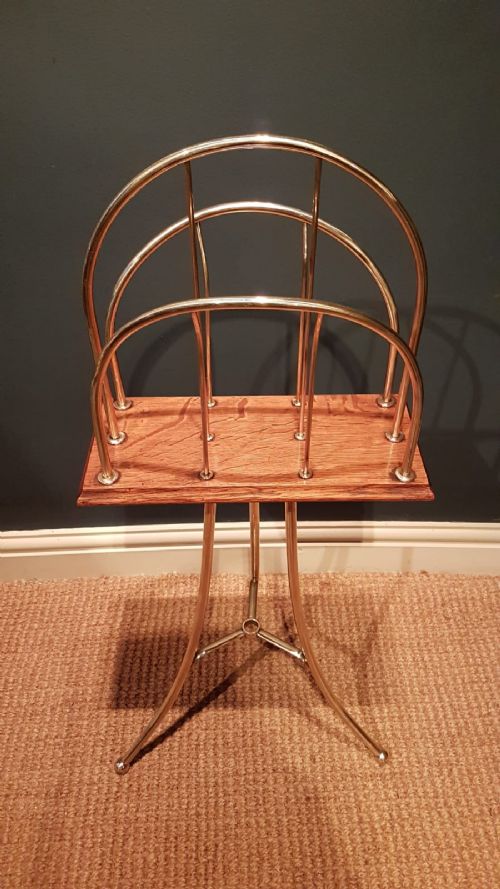 Victorian Brass and Oak Magazine Rack