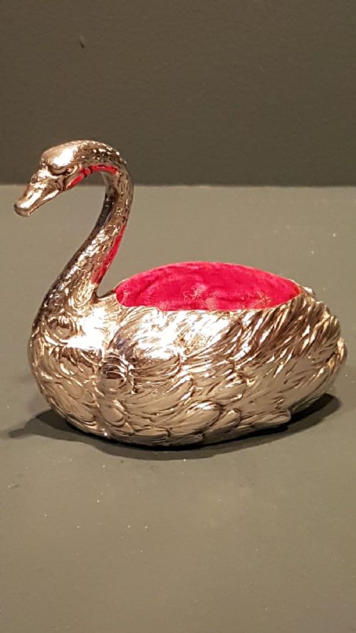 Antique Silver Swan Pin Cushion