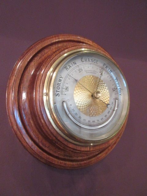 Antique Polished Oak Barometer with Thermometer