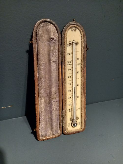 Antique Leather Cased Pocket Thermometer
