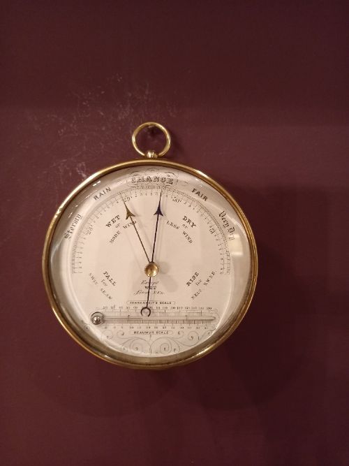 Antique Polished Brass Marine Barometer & Thermometer