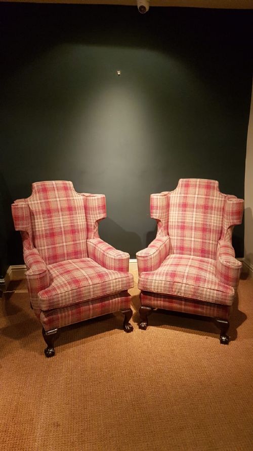 Matching Pair of Antique Wing Back Arm Chairs