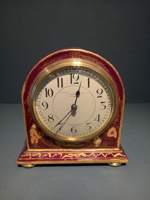 Small Antique Chinoiserie Maroon Mantel Clock