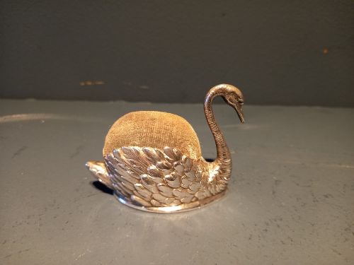 Antique Silver Novelty Swan Pin Cushion