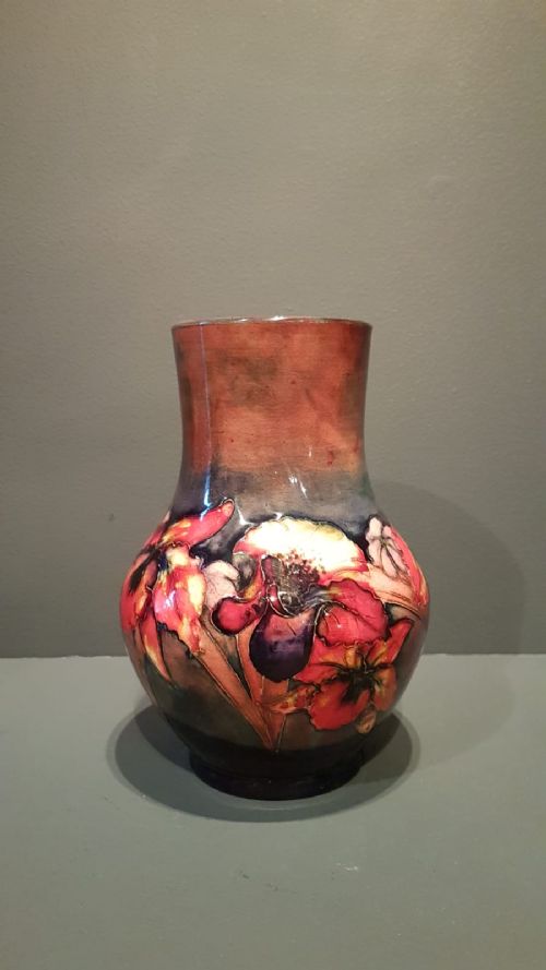 Large Moorcroft Slipper Orchid Flambe Vase
