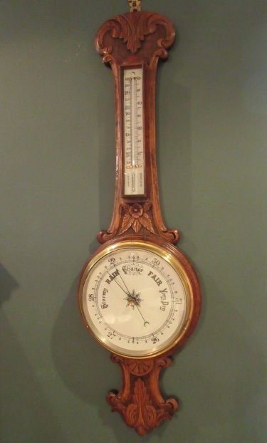 Antique Mid Victorian Polished Oak Banjo Barometer