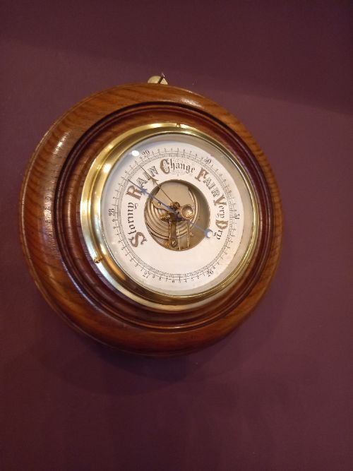Antique Polished Oak Skeletonised Barometer