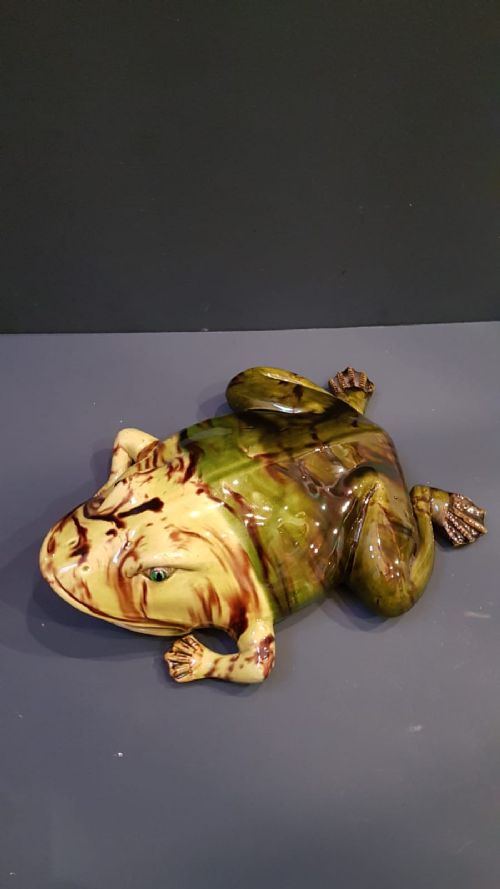 Unusual Large Victorian Majolica Frog