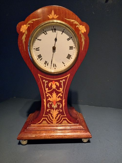 Elegant Antique Fruitwood Inlaid Mantel Clock