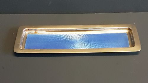 George V Silver and Blue Engine Turned Enamel Pen Tray