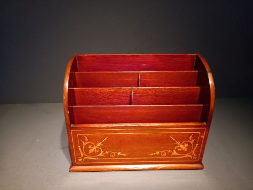 Antique Mahogany Fruitwood Inlaid Letter Rack
