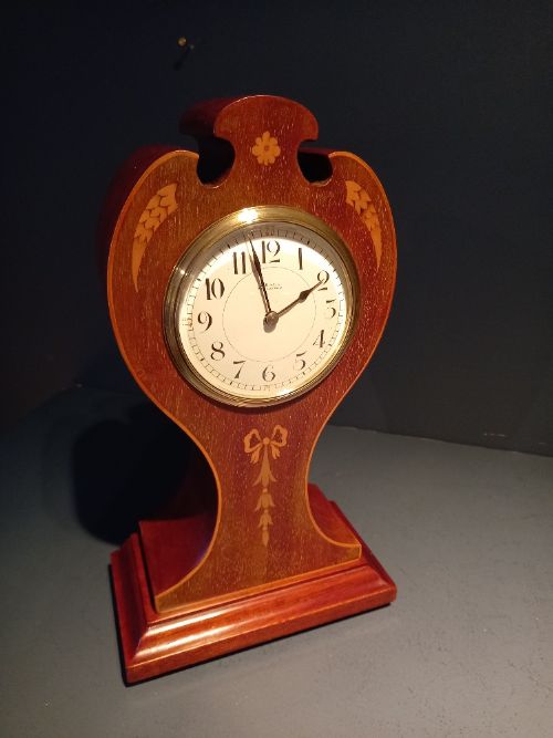 Superb Edwardian Inlaid Shaped Top Mantel Clock