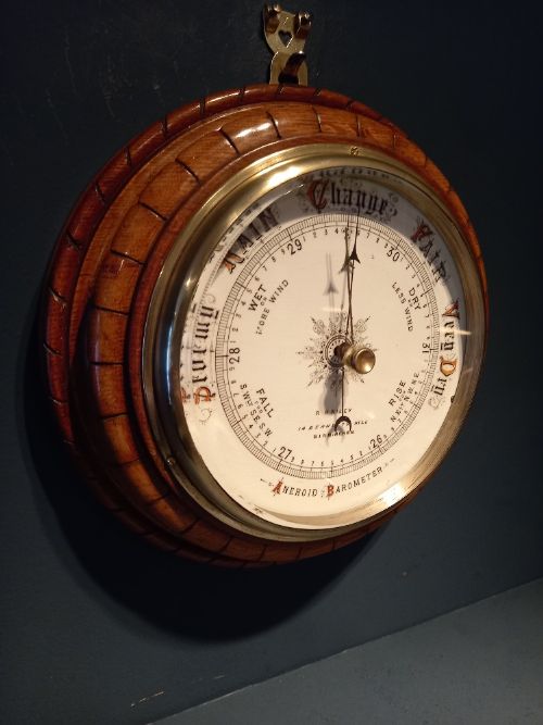 Superb Large Antique Solid Oak Barometer