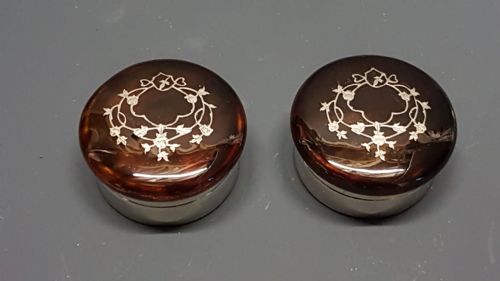 Matching Pair of Antique Silver and Tortoise Shell Pill Boxes