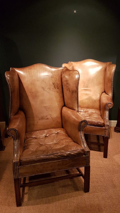 Superb Pair of Antique Wing Back Arm Chairs