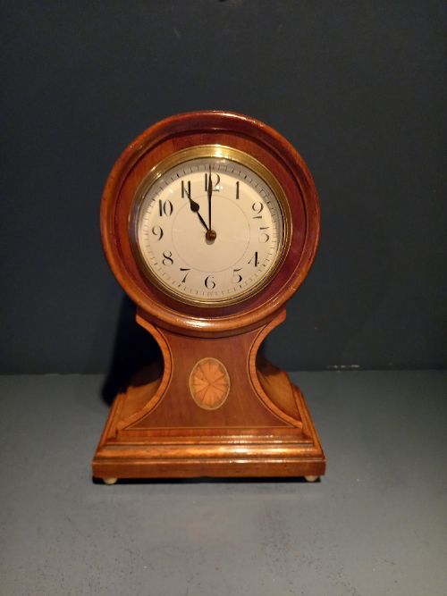 Late Victorian Sheraton Inlaid Balloon Shaped Mantel Clock