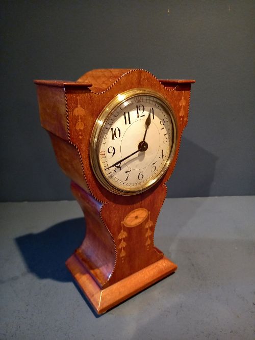 Antique Sheraton Inlaid Stepped Top Mantel Clock