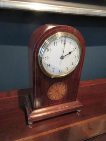 Antique Sheraton Inlaid Arched Top Mantel Clock