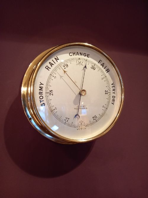 Superb Antique Large Brass Bulkhead Marine Barometer