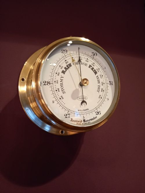 Antique Polished Brass Bulkhead Marine Barometer