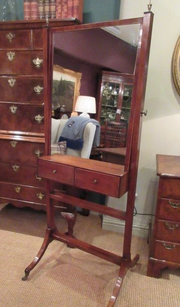 Regency Period Fruitwood Inlaid Cheval Mirror