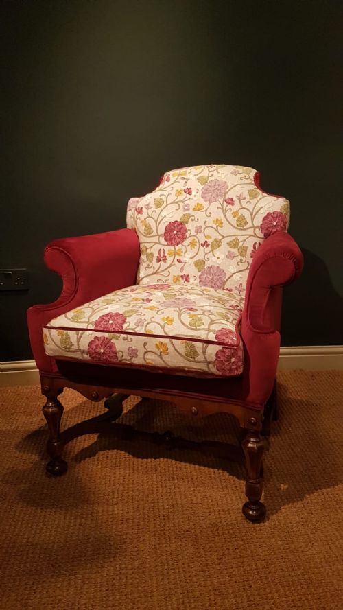 Edwardian Walnut Framed Upholstered Arm Chair