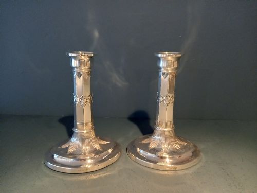 Superb Pair of Antique Silver Oval Base Candlesticks