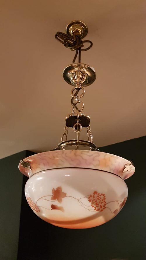 Edwardian Glass and Brass Light Fitting
