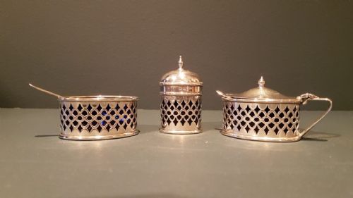 George V Period Silver 3 Piece Cruet Set