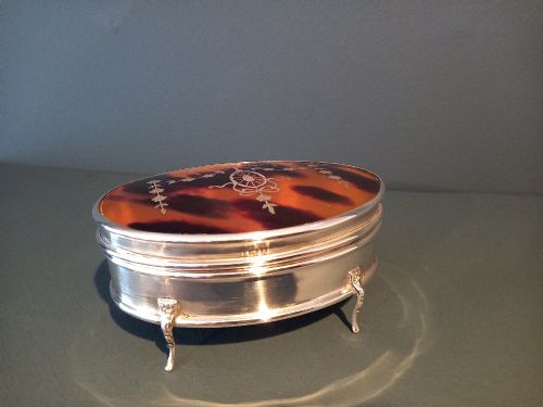 Superb George V Period Silver & Tortoise Shell Jewel Box
