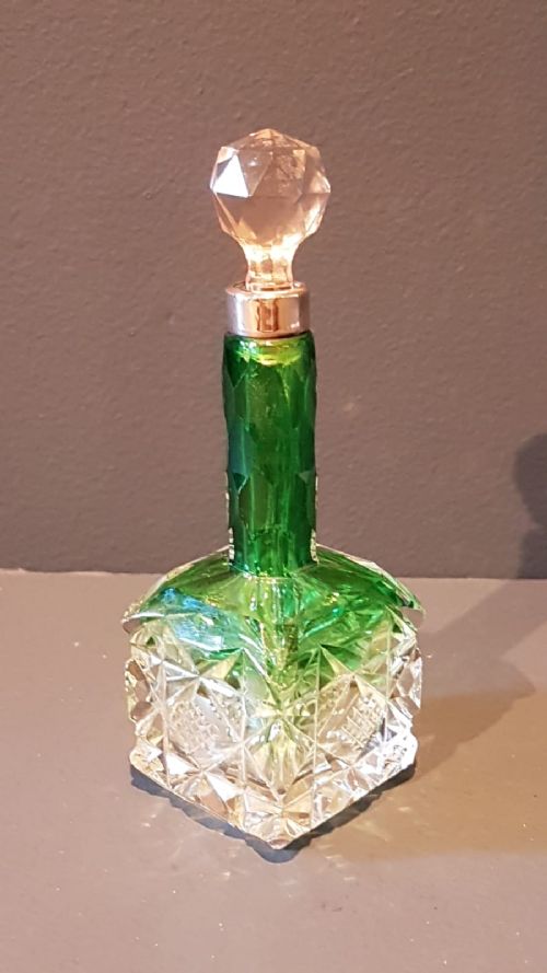 Victorian Emerald Flashed Silver Mounted Scent Bottle