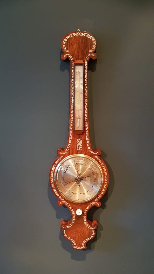 Victorian Rosewood Mother of Pearl Inlaid Barometer