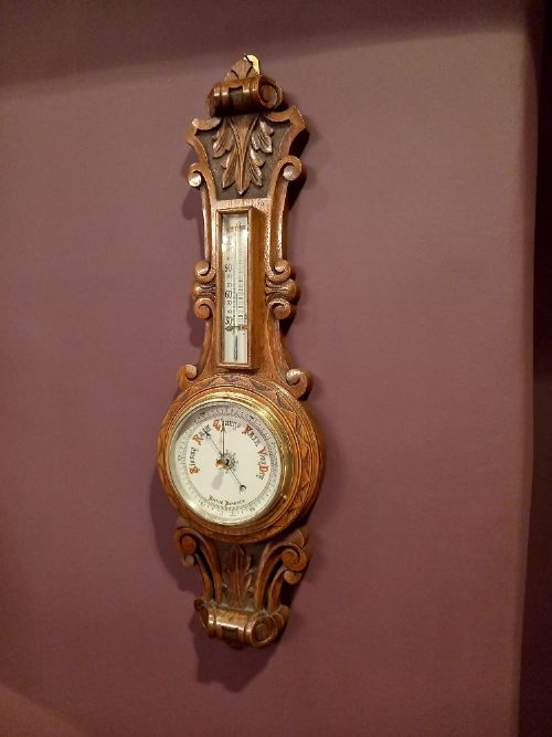 Small Victorian Foliage Carved Banjo Barometer