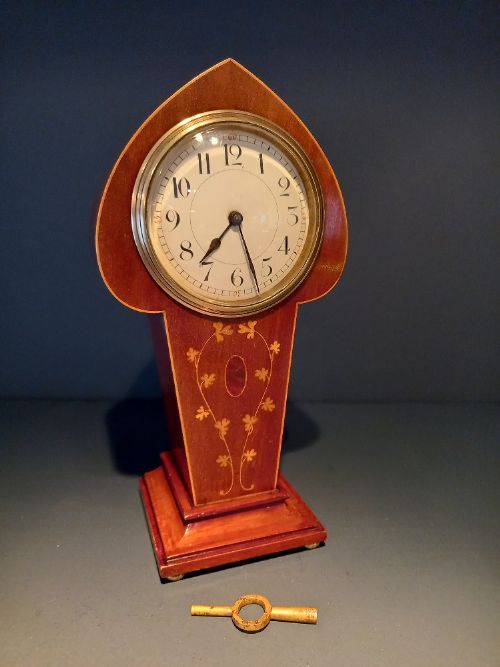 Edwardian Period Inlaid Club Shaped Mantel Clock