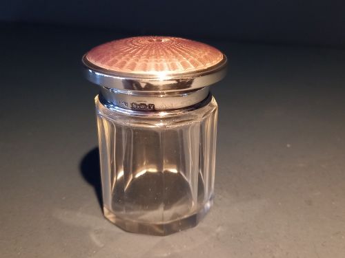 George V Period Silver & Lilac Enamel Topped Table Jar
