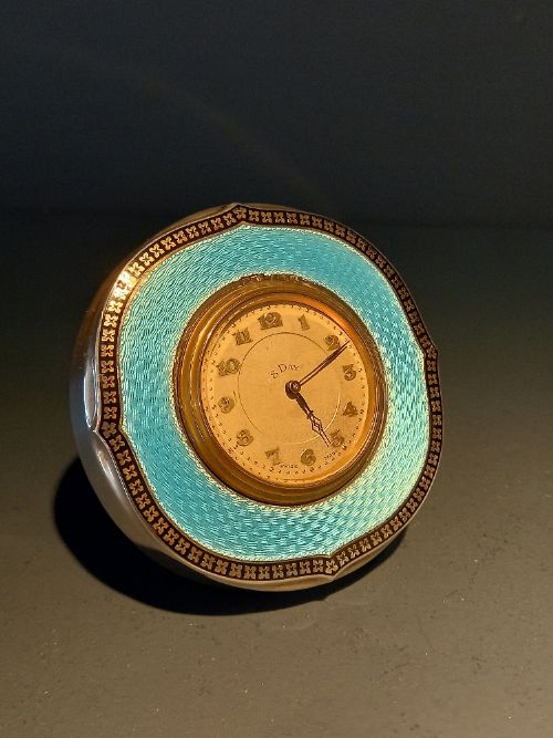 Fine George V Period Silver & Blue Enamel Clock