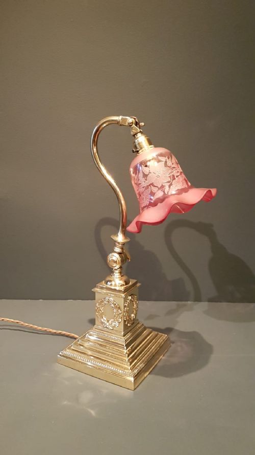 Edwardian Cast Brass Table Lamp and Shade