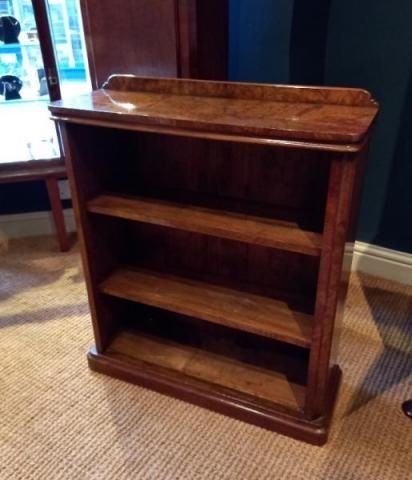 Small Mid Victorian Burr Walnut Open Bookcase