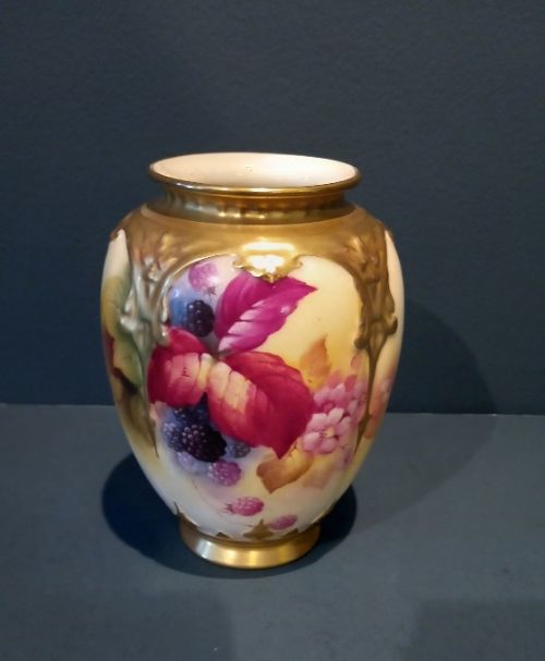 Royal Worcester Autumn Leaves & Blackberries Signed Vase