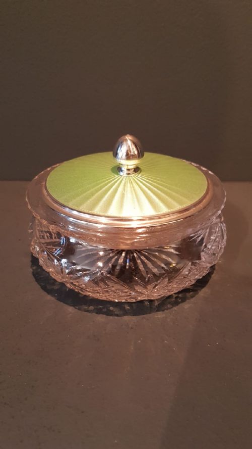 Silver and Engine Turned Enamel Table Jar