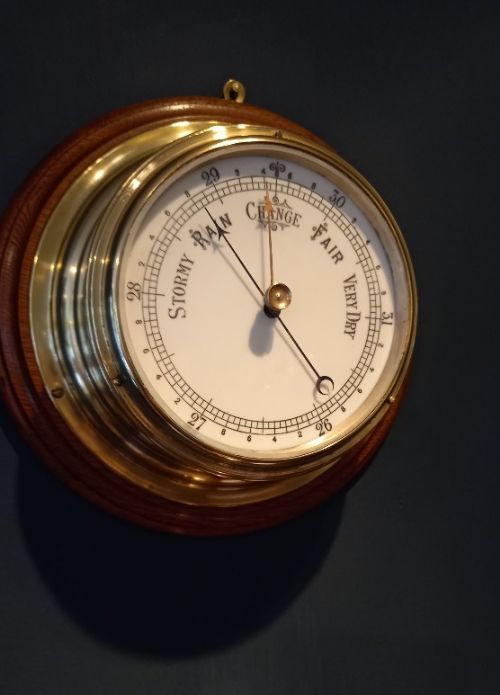 Antique Polished Brass Bulkhead Marine Barometer