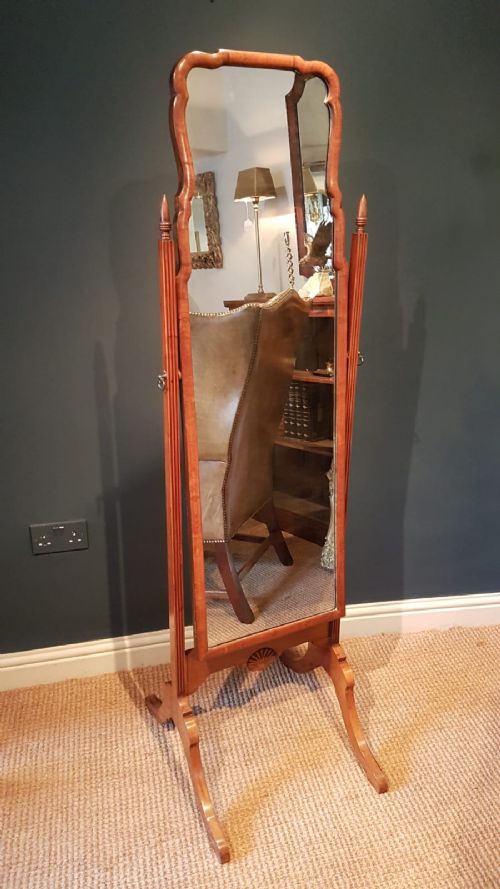 Edwardian Walnut Cheval Mirror