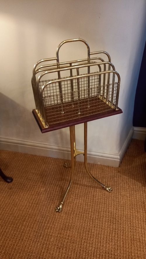 Antique Solid Brass Revolving Magazine Rack on Stand