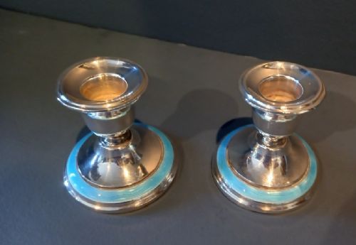 Pair of George V Period Silver & Enamel Candlesticks