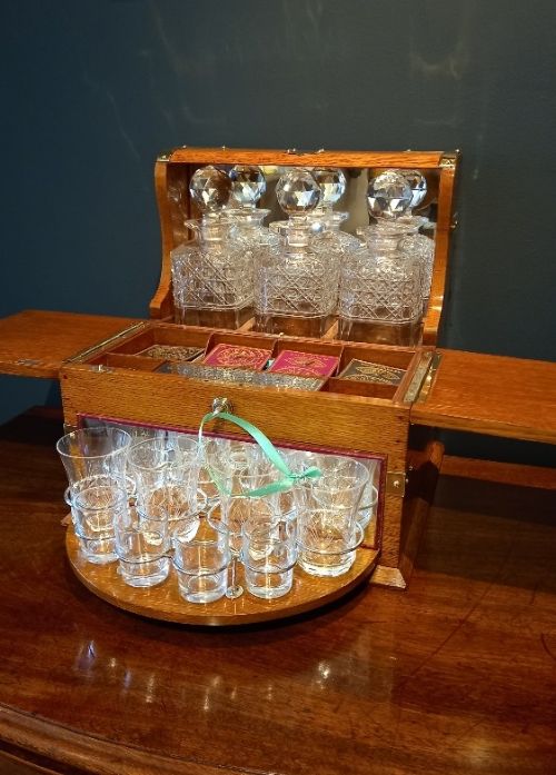 Superb Victorian Oak Tantalus & Games Compendium