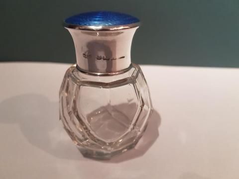 George V Period Silver & Royal Blue Enamel Scent Bottle
