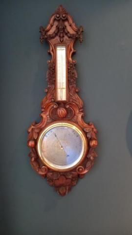 Superb Mid Victorian Solid Walnut Carved Banjo Barometer