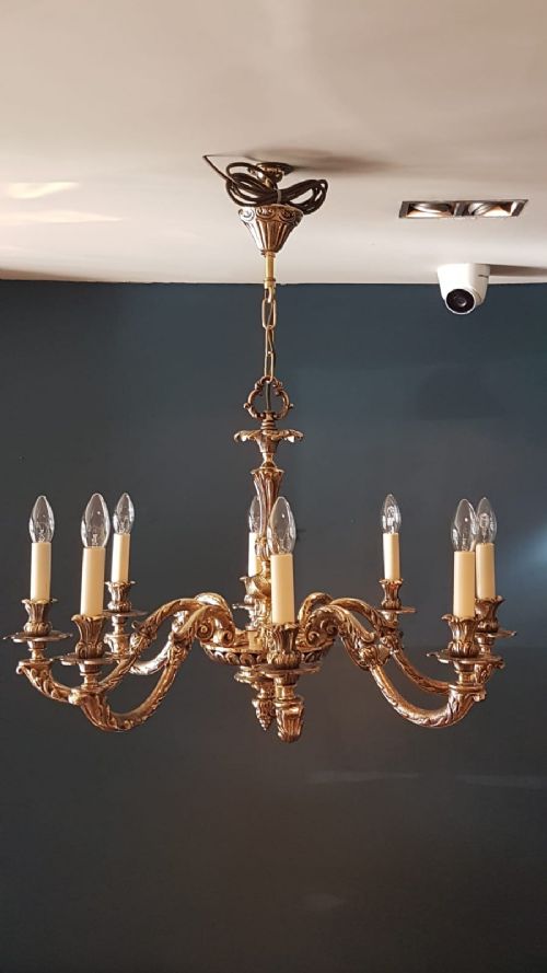 Edwardian Cast Brass 8 Arm Chandelier
