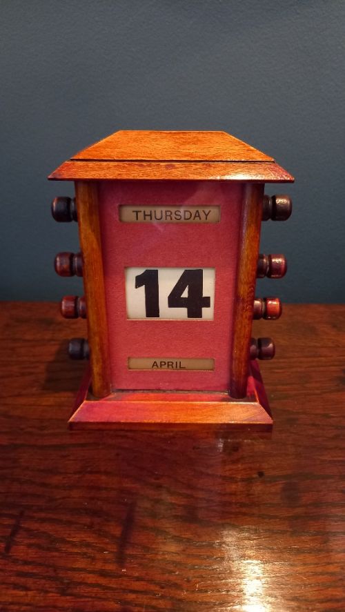 Small Antique Walnut Perpetual Desk Calendar
