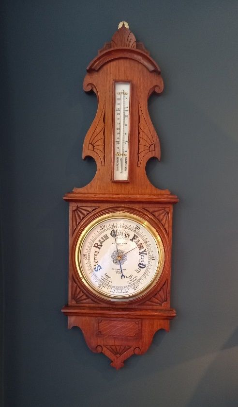 Antique Polished Oak Hughes of London Banjo Barometer